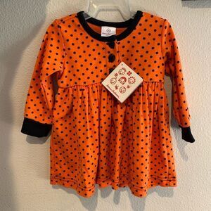 Hanna Andersson Orange/Black Dot Dress 70 NWT‎